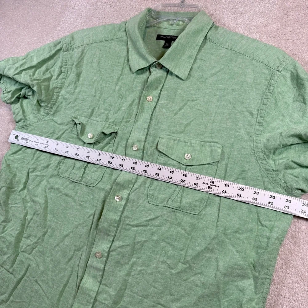 Banana Republic Button Down Mens XL Green Linen Blend Short Sleeve Utility Shirt
